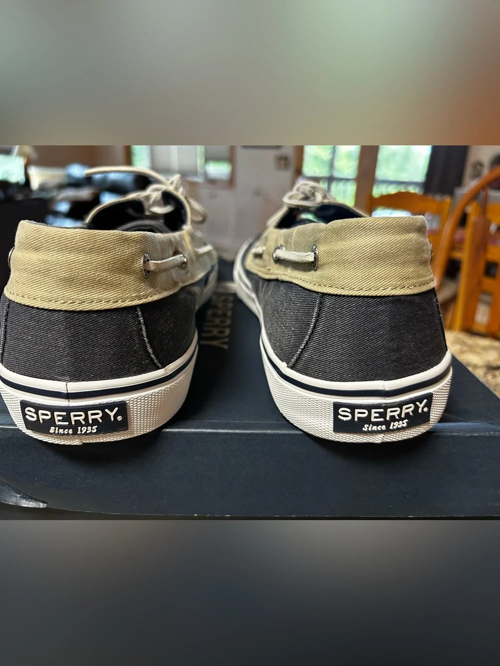 Sperry Bahama Men’s 14 Soft Canvas Boat Shoes in Navy & Khaki-Worn 1x Excellent